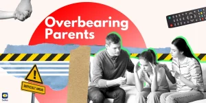 A collage depicting the theme of overbearing parent, featuring a variety of images such as a remote control.