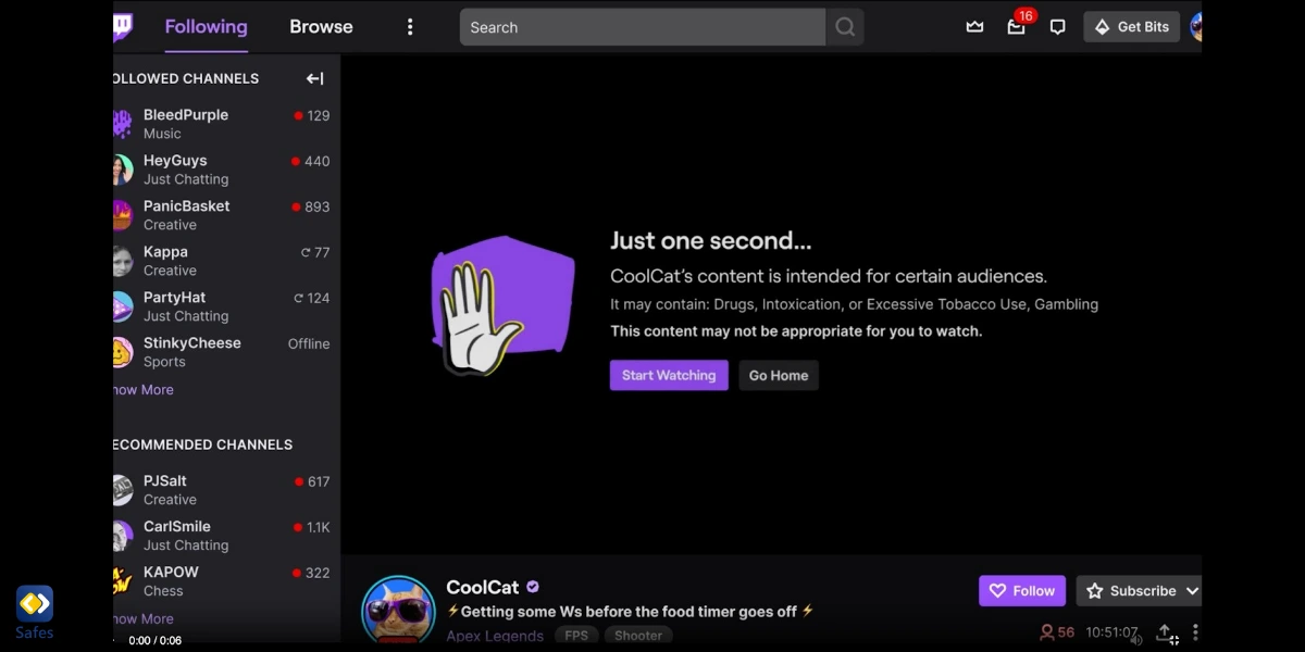 screenshot example of mature content warning