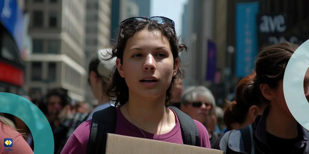 teen demonstrating in a crowd on the street