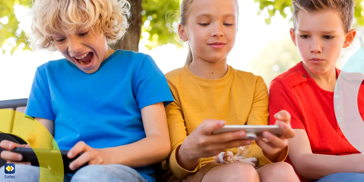 three kids using their phones while one is screaming